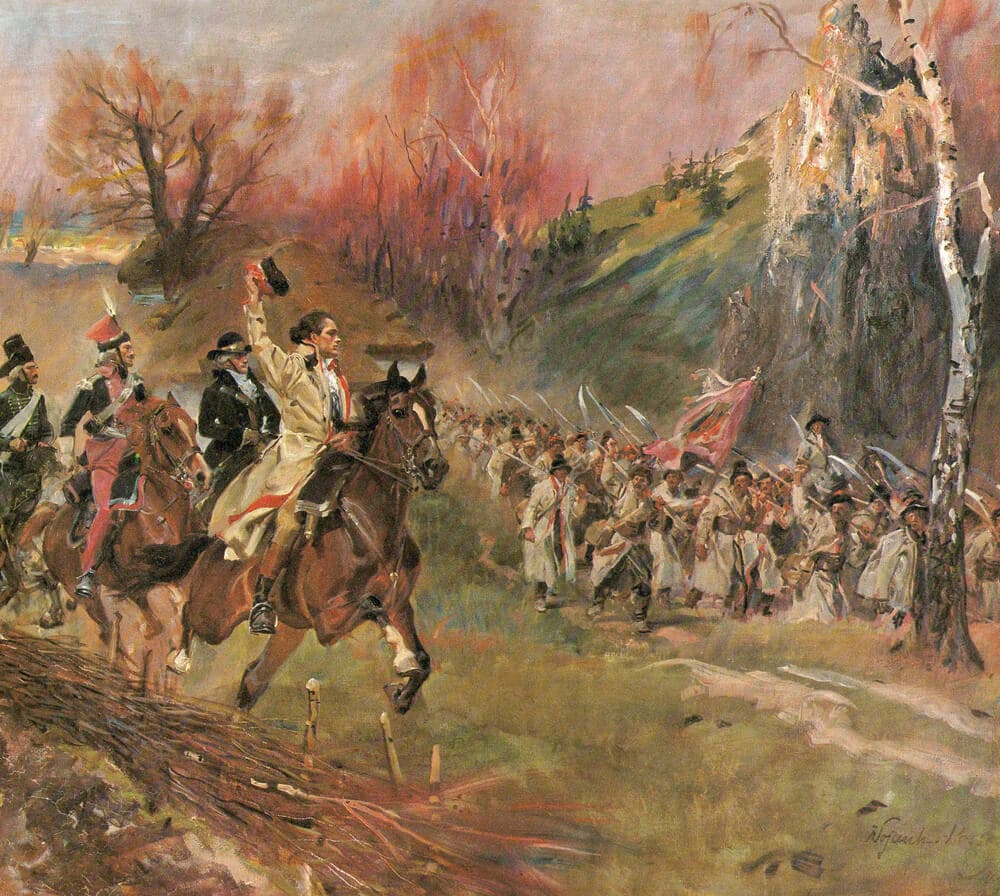 A dramatic cavalry battle scene by Wojciech Kossak, exemplifying the dynamic style that made the family famous